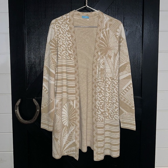 J. McLaughlin Marguerite Cotton Modal Open Front Long Cardigan Oatmeal White M - Picture 1 of 7